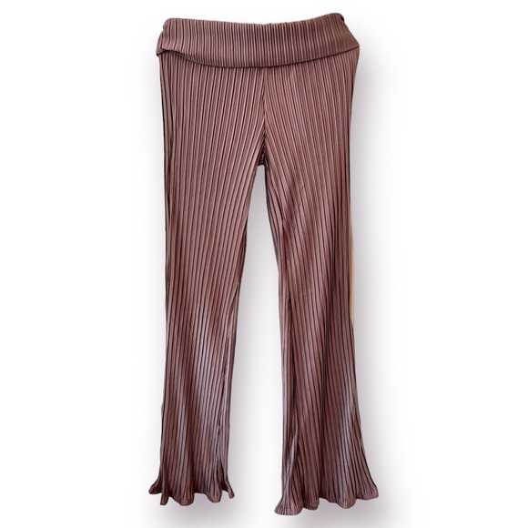 Love Cameron Pants - Love Cameron LA Light brown Wide Leg Ruffled Stretchy Pants High Waist Pull On